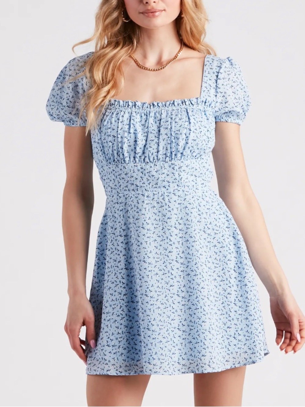 WINDSOR WOMENS BLUE FLORAL SKATER MINI DRESS NEW WITH TAGS MEDIUM